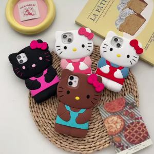 Sanrio | 3D Cute HelloKitty Silicone Phone Case For iPhone 17 Pro Max 16 Plus 15 14 13 Pro 12Mini 11 Pro Max XR X XS 7 8 Shockproof Cover