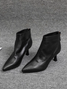 Leather Short Boots Womens Fashion Boots Winter Warm Sharp Pointed Toe Thin Heel Zipper Closure PU Leather Rubber Outsole