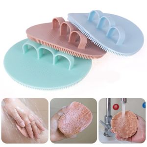 Silicone Body Scrubber Soft Bristles Skin Exfoliator Scrub Bath Brush Shower Massage Tool Anti Slip Body Wash Cleaning Brushes with Finger Holder Bathroom Supply