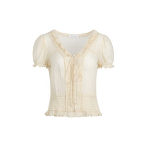 CHACHASTU | Áo Blouse Tay Ngắn có Chi Tiết Trang Trí