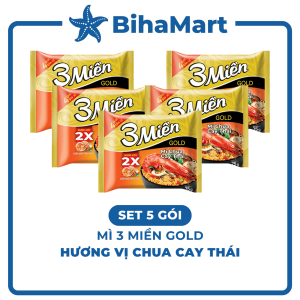 [SET 5 GÓI] - UNIBEN - Mì 3 Miền Gold hương vị Chua Cay Thái (75g/gói) - Mì ăn liền Chua Cay Thái 3 Miền Gold gói