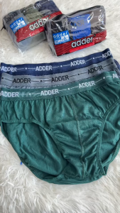 กางเกงในชาย Adder  #135 แพ็คถุงซิบ 3 ตัว/คละสี เนื้อผ้า Cotton ขอบโชว์ ขอบยาง(F/L/XL)