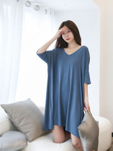 เซ็กซี่ผ้า Modal ชุดนอนฤดูร้อนสําหรับผู้หญิงคอวีแขนสั้นชุดนอนเสื้อยืดขนาดใหญ่ชุดสําหรับพักผ่อนที่บ้าน