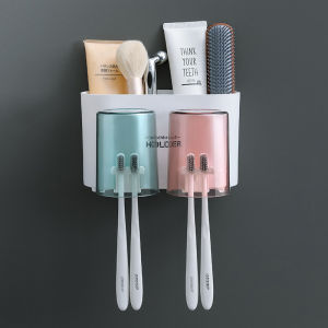 Toothbrush Holder Wall Mounted Double Brushing Cup Suction Cup Bathroom Organizer Nordic Style Toiletries Rack Family Set