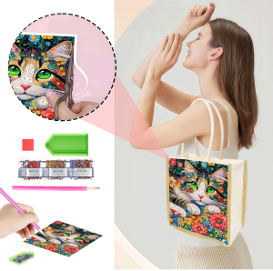 1 Túi Tranh Gắn Đá Họa Tiết Mèo Chất Liệu Vải Canvas Túi Bảo Quản Đa Năng Cho Tổ Chức Tại Nhà