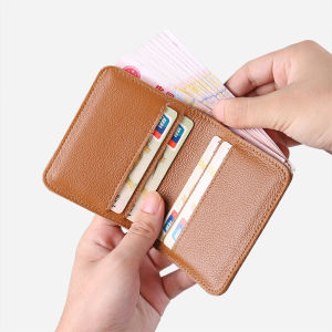 Ultra-Thin Mini Soft Leather Wallet Vertical Short Style for Youth Men And Women Simple Card Holder Business OL Style Polyester Lining