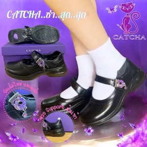 CATCHA รองเท้า รองเท้านักเรียนผู้หญิง หนังดำ แคทช่า