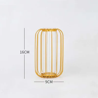 Nordic Styles Hydroponic Flower Vase Geometric Line Frame Iron Art Vase Glass Test Tube Metal Holder Home Decoration Craft Gift