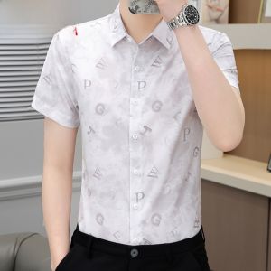 HENGYUANXIANG | Áo sơ mi nam tay ngắn bằng lụa băng mới mỏng mùa hè thường ngày không cần ủi áo khoác polyester viscose nylon trẻ trung hợp thời trang mùa hè