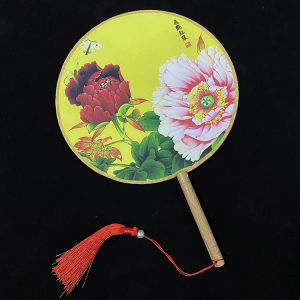Palace Style Circular Fan Classical Ghatpot Silk Duplex Printing Girls Han Chinese Costume with Fan Retro Style Fan round Tassel without Authorization