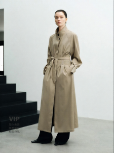 Lightweight Camel Color Beaded Wool Long Coat