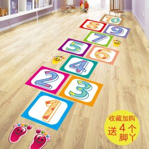 Cartoon Number House Jumping Stickers for Childrens Playrooms PVC Material Self Adhesive Waterproof Decorative Wall Decals