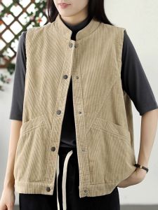 เสื้อกั๊กผ้าลูกฟูกแบรนด์เนมอันดับต้นๆของอิตาลีแบบใหม่ฤดูใบไม้ผลิและฤดูใบไม้ร่วงเสื้อกั๊กแขนกุดไซส์ใหญ่แนววินเทจแบบลำลองแมทช์ลุคง่าย