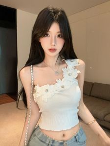 GUZILIAN | Áo vest không tay hở lưng họa tiết hoa gợi cảm cạp cao ngắn hở bụng phong cách ngọt ngào thời trang công sở mùa hè cho nữ