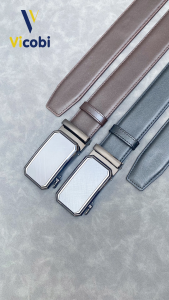 Dây thắt lưng nam da bò Vicobi TLE8T viền Trắng dây lưng khóa tự động bản 35cm