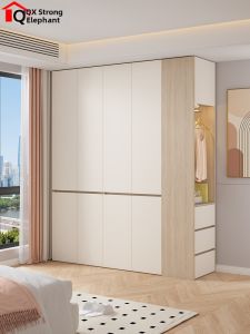 QIANGXIANG | Custom Cream Style Full Length Sliding Door Wardrobe