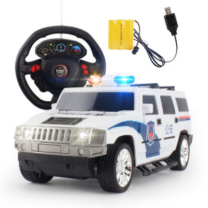 Remote Controlled Police Car Model Toy for Boys Rechargeable Steering Wheel Interactive Play Vehicle Educational Plastic Toy