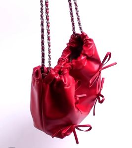 Túi Xách Nữ Đeo Vai PU Leather Phối Nơ Đính Dây Xích - Phong Cách Thời Trang Cổ Điển