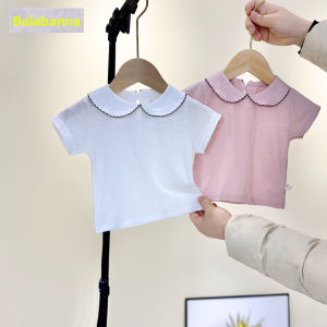 Baby Girl Lace Collar Princess Style Short-Sleeved T-shirt Baby Cotton Base Shirt Girl White Doll Collar Clothes Tops