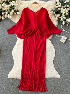 Đầm Dài Chữ a Cạp Cao Tay Dài Cổ Chữ V Dáng Rộng Cho Nữ Mùa Thu Đông Phong Cách Hàn Quốc Váy Midi Chữ a