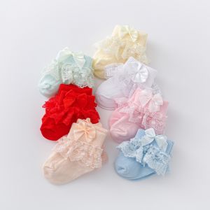 เจ้าหญิงโบว์ผ้าฝ้ายลูกไม้ถุงเท้าเด็กทารกฤดูใบไม้ผลิฤดูใบไม้ร่วงทารกแรกเกิดทารกรองเท้า 0-24 เดือนสบายๆถุงเท้าสบาย