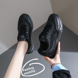 All Black Womens Running Shoes Waterproof Non-Slip Large Size Comfortable All Day Wear Ultra Soft Bottom Work Fashion Casual Sneakers
