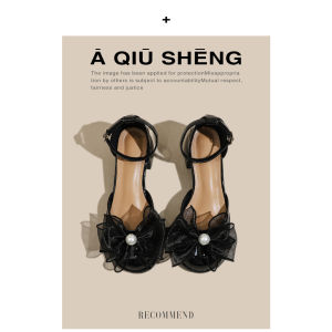 Boutique Fashion Butterfly Knot Pearl Embellished High Heels Sandals Womens 2025 New French Style Evening Gentle Thick Heel