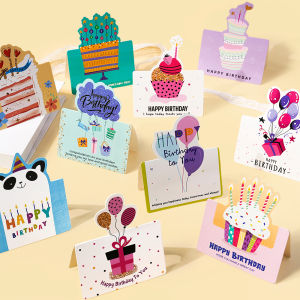 10 Birthday Cards 3D Small Size Cartoon Simple Folding Handwritten Blessing Message Birthday Card