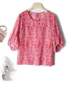 Eye-Nourishing Color Chiffon Shirt Lightweight Cool Loose Mid-Sleeve Summer Womens Shirt T-shirt Easiest for Match Anti-Aging Top Tide