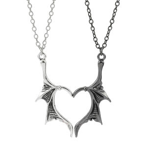 Bandai | Gothic Split Wing Heart Necklace for Lovers Punk Vampire Demon Wing Antiquity Jewelry Matching Couple Valentines Gift