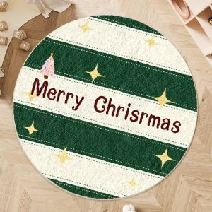 VIKAMA Christmas Round Rug Soft Warm and Non-Slip Bedroom Entrance Mat Bedside Rug Living Room Sofa Rug Home Decor