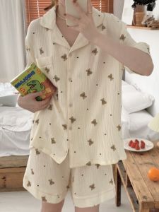 New Arrival Ins South Korea Bear Pajamas Summer Online Red Sun Short Sleeve Shorts Young Adult Can Be Outerwear Homewear Suit