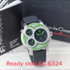 Jam tangan Pria Alexandre christie 6324MC tali rubber tanggal/chrono aktif 3 time original