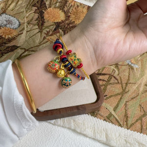 Retro Double Layer Braided Rope Bracelet Gold Eating Beast Pendant Lucky Bead Semi Finished Product Court Style Fashion Jewelry