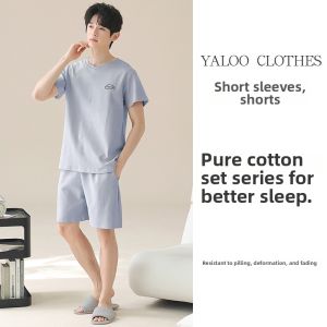 100 Cotton Male Sleepwear Summer Shorts Set
