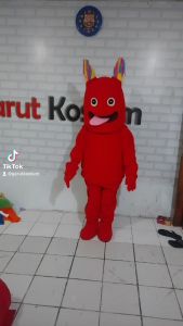 Kostum maskot badut karakter merah setelan dewasa lucu halloween
