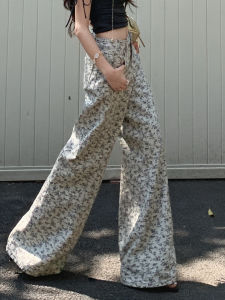 QIAOMIDUO | Retro Leopard Print High Waist Slim Fit Wide Leg Jeans Female