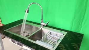 Bộ chậu rửa chén bát Sơn Hà Luxury 2 hố cân và vòi Pop Song VR6002 cần mềm tiện dụng