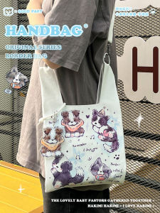 Cute Dog Creative Handbag Womens Shoulder Bag Fashionable Versatile Wristlet Bag Canvas Material Animal Pattern Daily Use