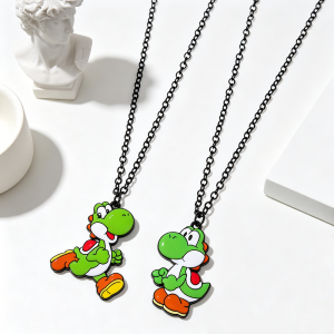 Bandai | Super Mario Dinosaur Cartoon Enamel Pendant Necklace Black Link Chain Lovely Animal Jewelry Gift for Teen Girls Daily Wear