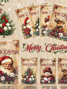 Thanh Lịch Retro Túi Quà Giáng Sinh Ông Già Noel Họa Tiết Người Tuyết Túi Nhựa Có Tay Cầm Cho Xmas Trang Trí Tiệc 10/20/50 Chiếc