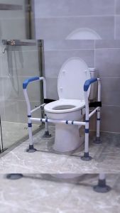 Bathroom Safety Toilet Rail - Adjustable Toilet Safety Frame - Medical Handrail Assist Grab bar Handle with Large Suction Pad