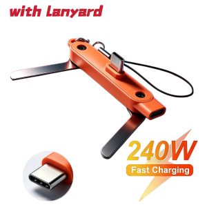 240W 2-in-1 USB C to USB C Fast Charging Foldable Stand Adapter Detachable Cable Type C Desktop Stand Charging Cable Data