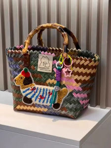 Cute Knitted Dog Line Basket Commuter Handbag Womens Tote Bag Soft Open Top Shoulder Bag Daily Use Animal Pattern Bag