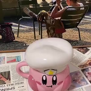 Meowing Sauce~Japanese Star Kirby Mug Cute Girl Heart Ceramic With Lid Cup Creative Gift