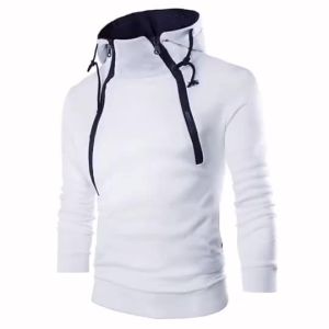 Mens Hoodies Long Sleeve Sweatshirts for Men Zipper Hooded Pullover High Neck Mens Sweatshirt Top Jacket Coat Black Sweater