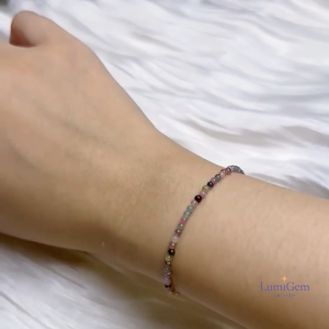 LumiGem Spectrum Joy Bracelet – Mini Tourmaline 3mm Beads & Adjustable Heart Chain
