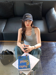 Gray Knitted Short Sleeveless Slim Fit Vest for Women Halter Neck Summer New Style Commute Single Piece Pure Color Cotton Blend