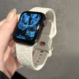 Engraved Strap Band for Apple Watch Ultra 2 49mm 45mm 44mm 38mm 42mm 40mm 41mm Floral Silicone Bracelet Fashion IWatch Series 9/8/7/6/5/4/3/2/1/se