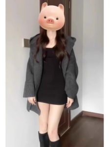 Gray Hooded Knitted Sweater Coat Womens Early Autumn 2025 New Deep Autumn Initial Winter Small Size Fragrance Knit Open Cardigan Top